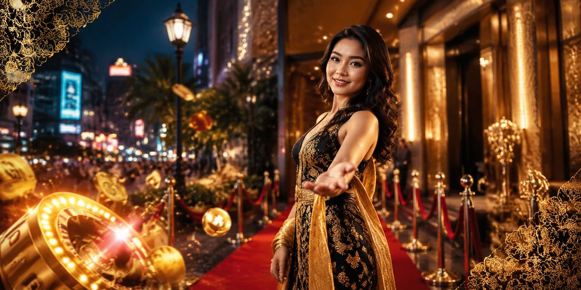 Tampilan neon kasino modern dengan display promo yang mencolok di malam hari